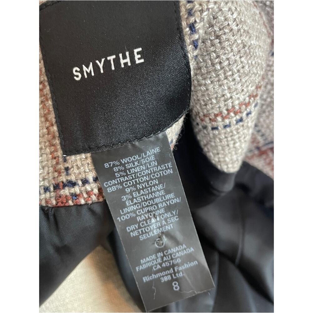 Smythe Birkin Grid Plaid Rib Cuff Blazer Griege Black Wool Blend Sz 8 - Picture 9 of 11
